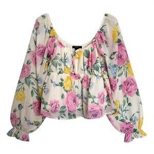 Forever 21 Floral Balloon Sleeve Peplum Blouse Size S Bloomcore Spring Cottage